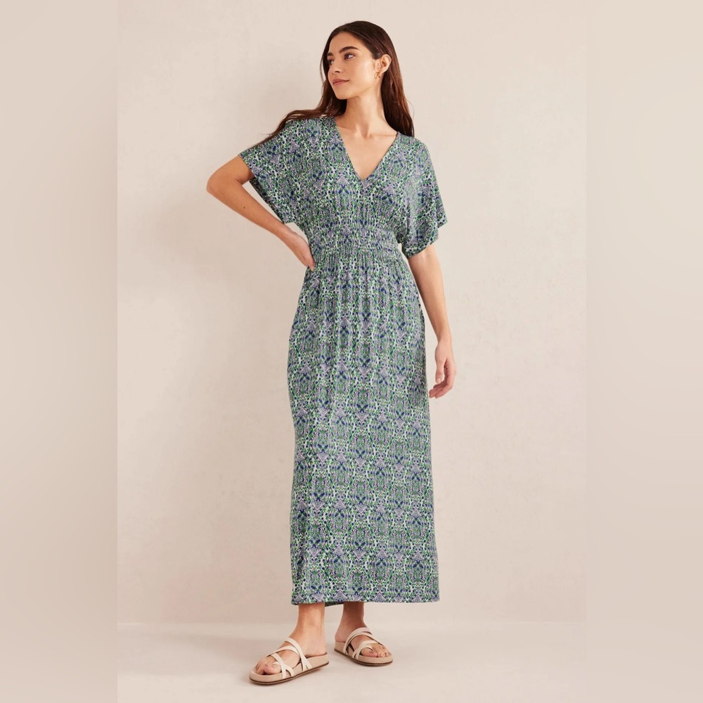 Boden Smock Waist Jersey Maxi Dress In Linseed, Vine Terrace Women’s Sz 6R